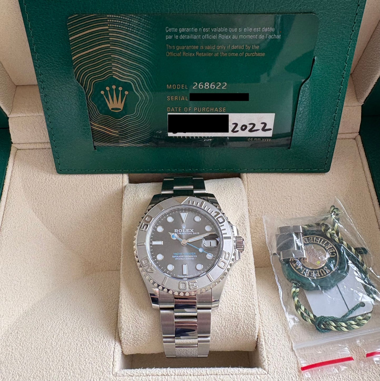 SOLD / ON REQUEST Rolex Yacht-master Rhodium Grey Dial Year 2022 Reference 268622 Full Set Box & Papers 37mm