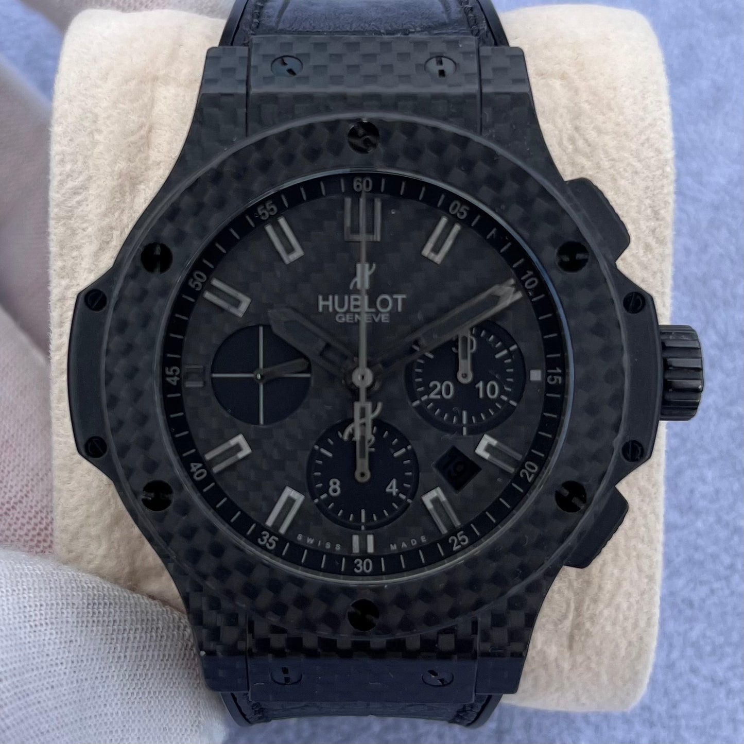 SOLD Hublot Big Bang All Black Carbon Finer Chronograph 44mm 301.QX.1740.GR