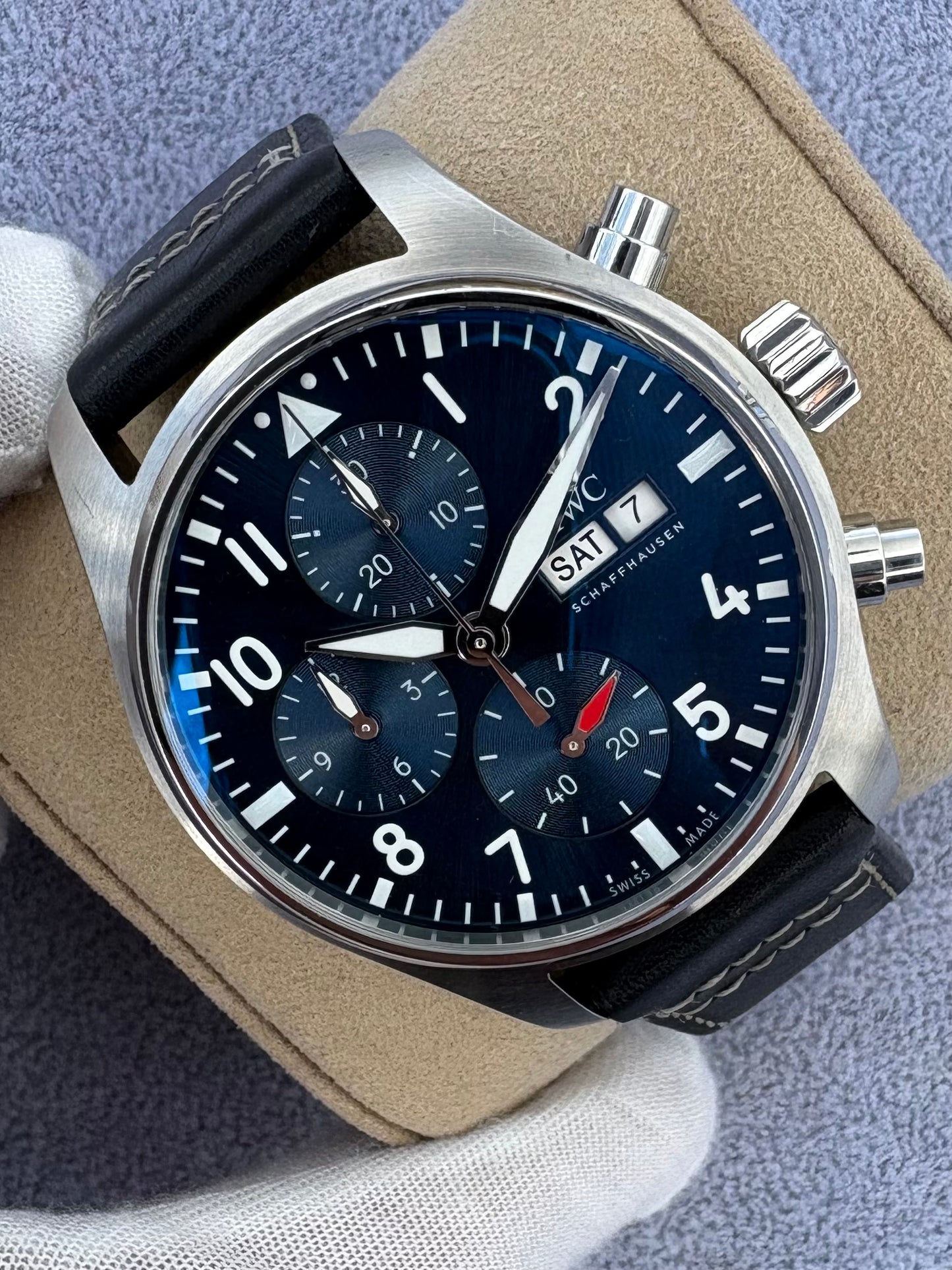 SOLD / ON REQUEST IWC Pilots 2023 Blue Dial Chronograph IW388101