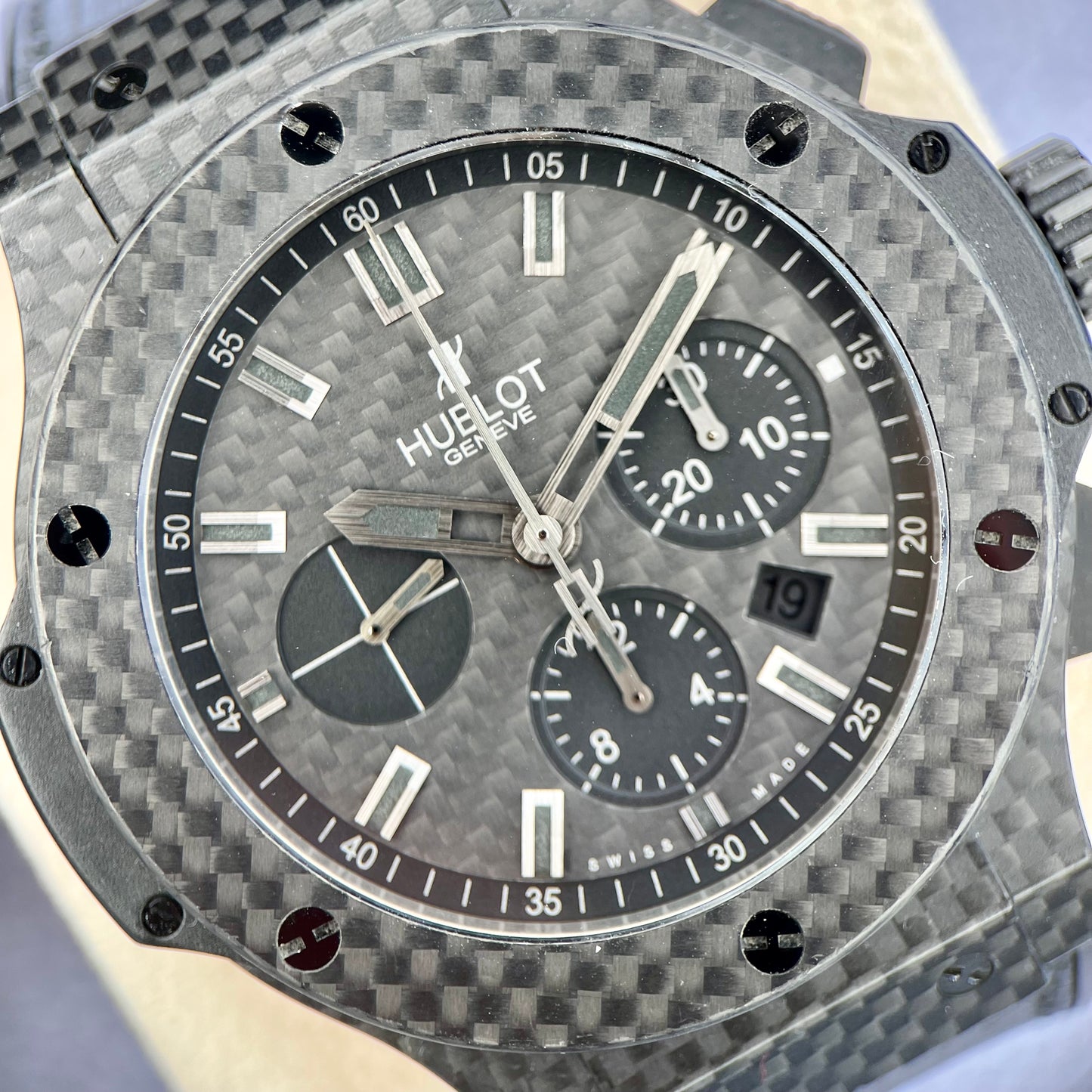 SOLD Hublot Big Bang All Black Carbon Finer Chronograph 44mm 301.QX.1740.GR