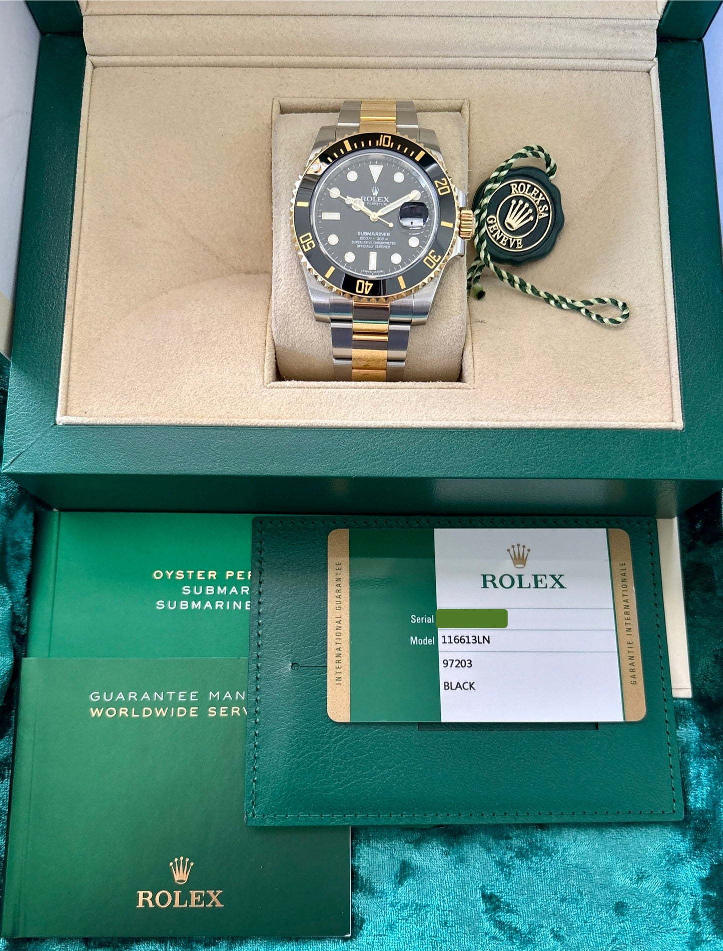 SOLD / ON REQUEST Rolex Submariner Date Two Tone Steel & Gold Black Dial 40mm Year 2015 Full Set