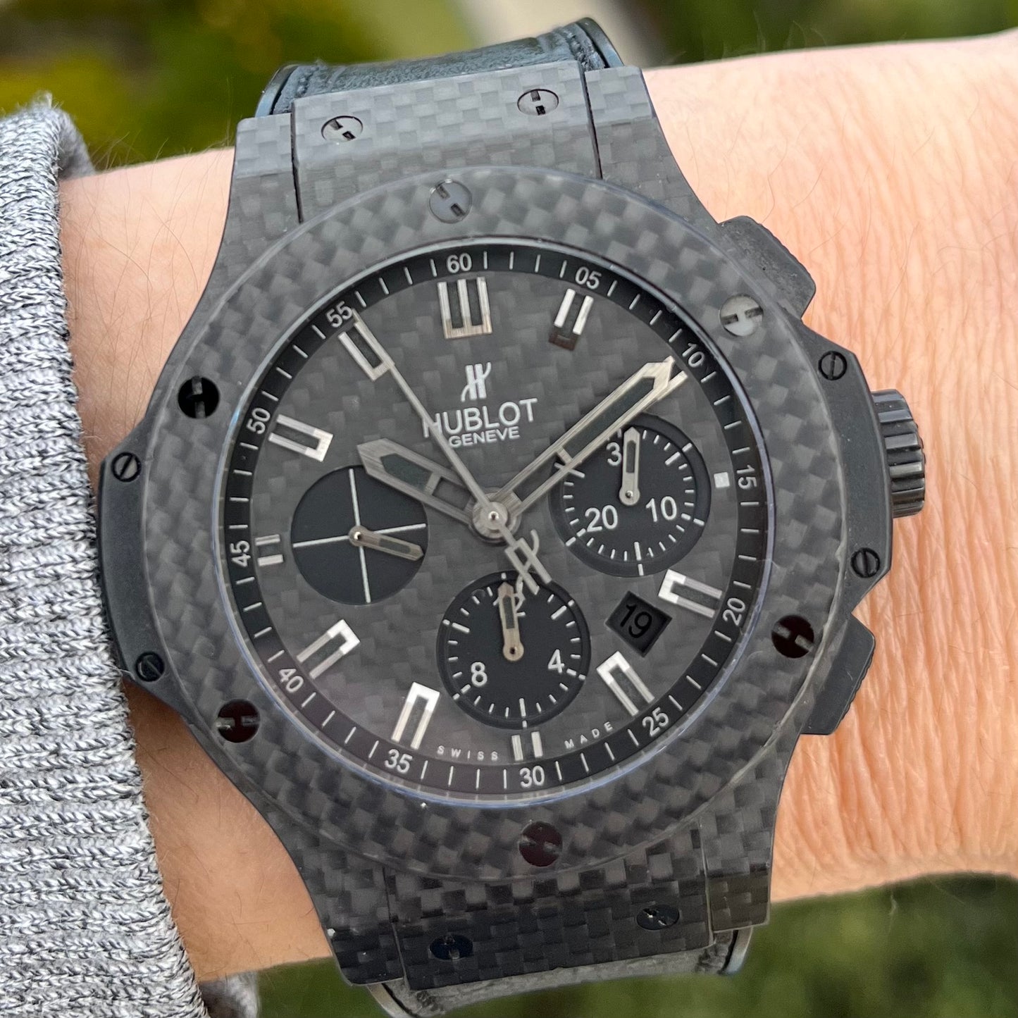 SOLD Hublot Big Bang All Black Carbon Finer Chronograph 44mm 301.QX.1740.GR