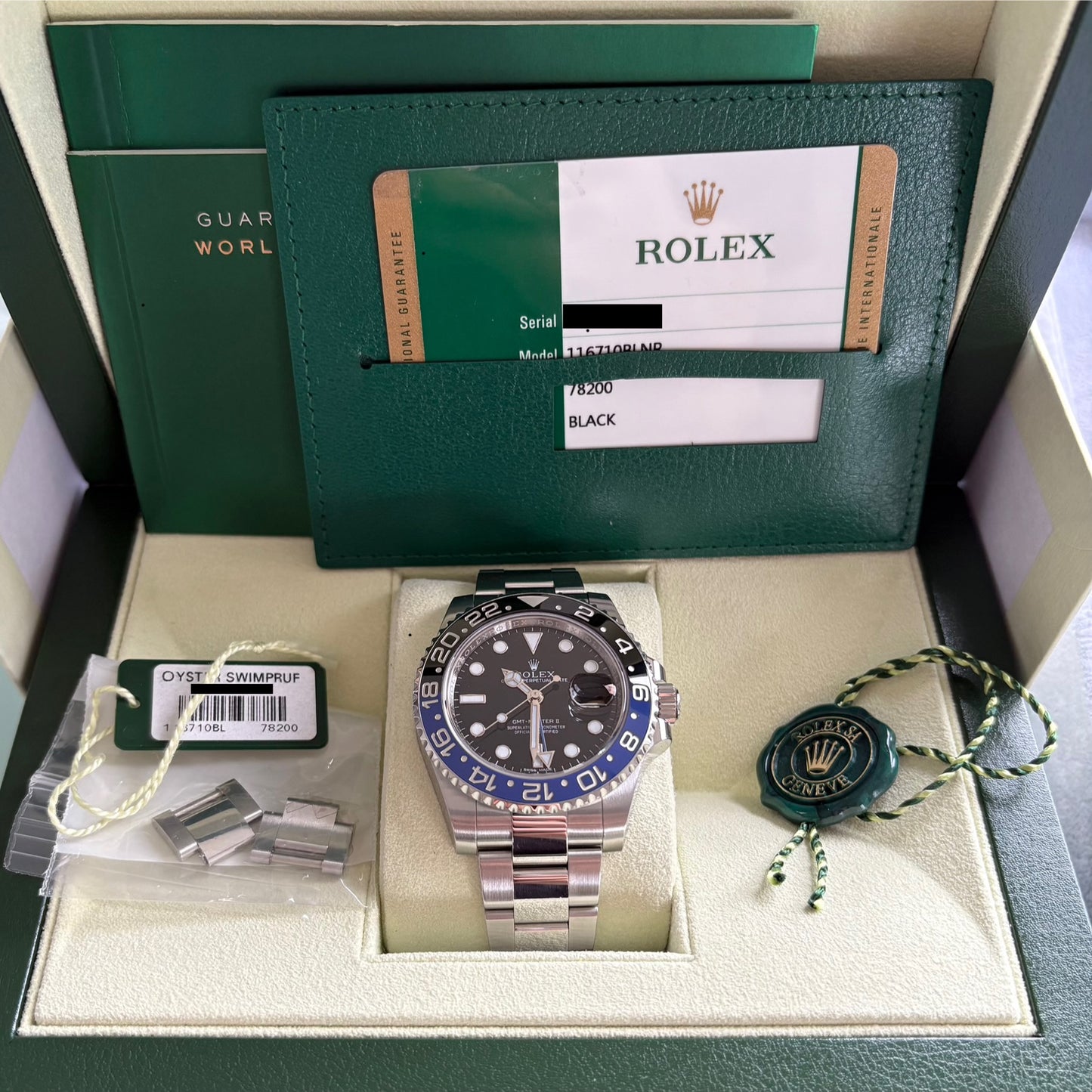 SOLD / ON REQUEST Rolex Batman GMT-Master II 116710BLNR Year 2015 Box & Papers