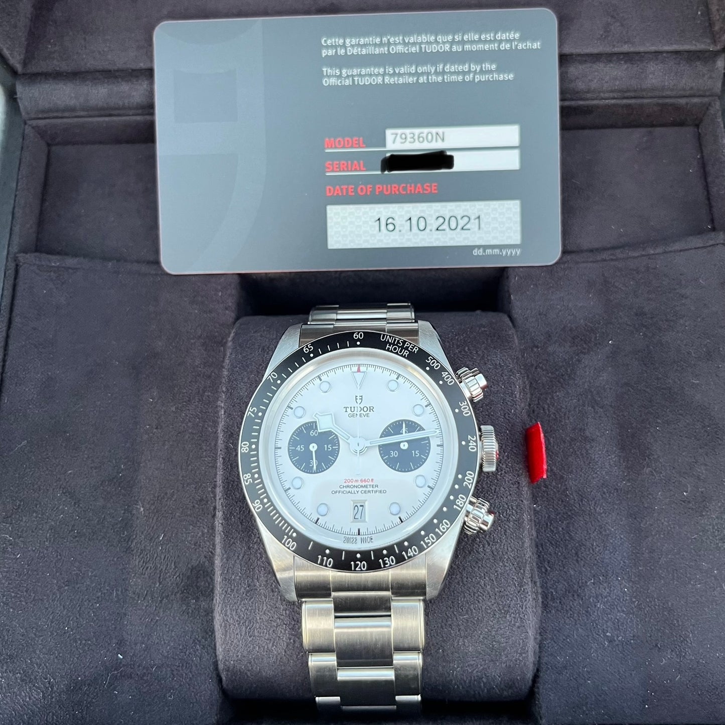 SOLD Tudor Black Black Bay Chronograph White Panda Dial 79360N