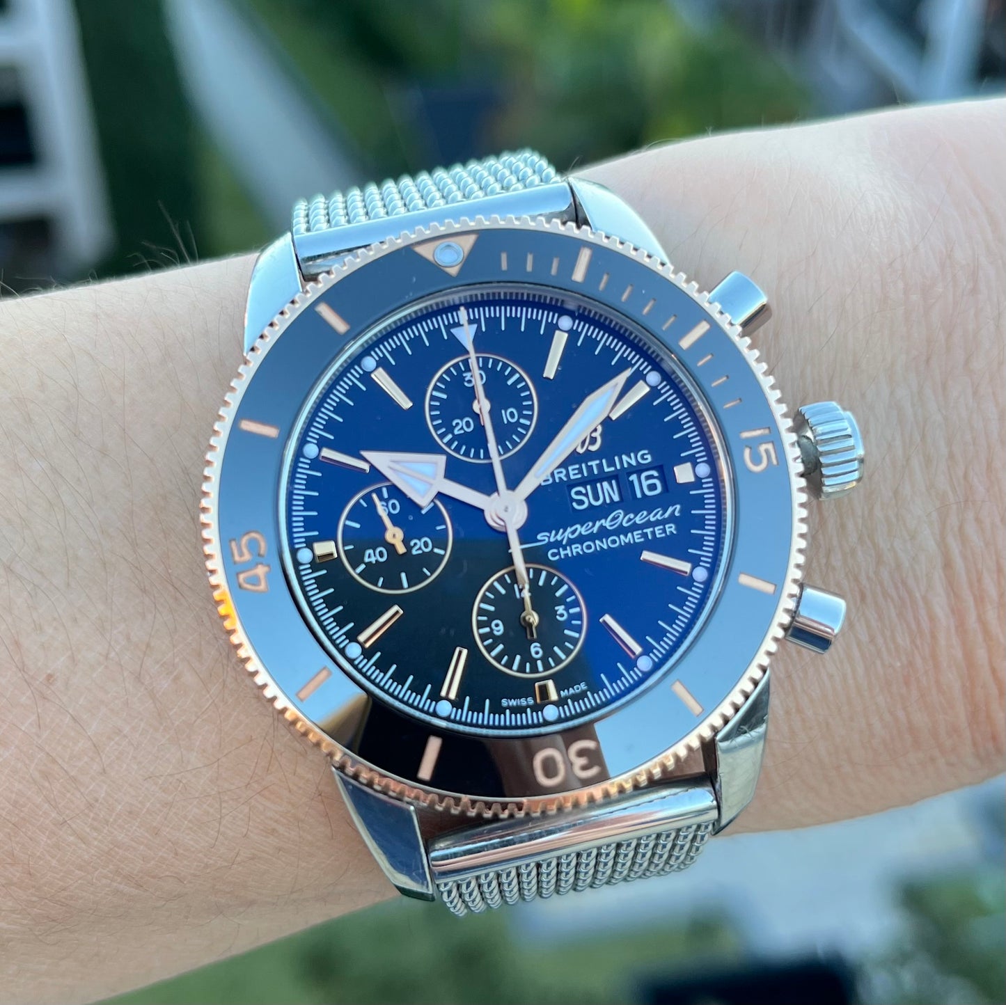 SOLD / ON REQUEST Breitling Superocean Heritage II Chronograph 18k red gold & steel U13313