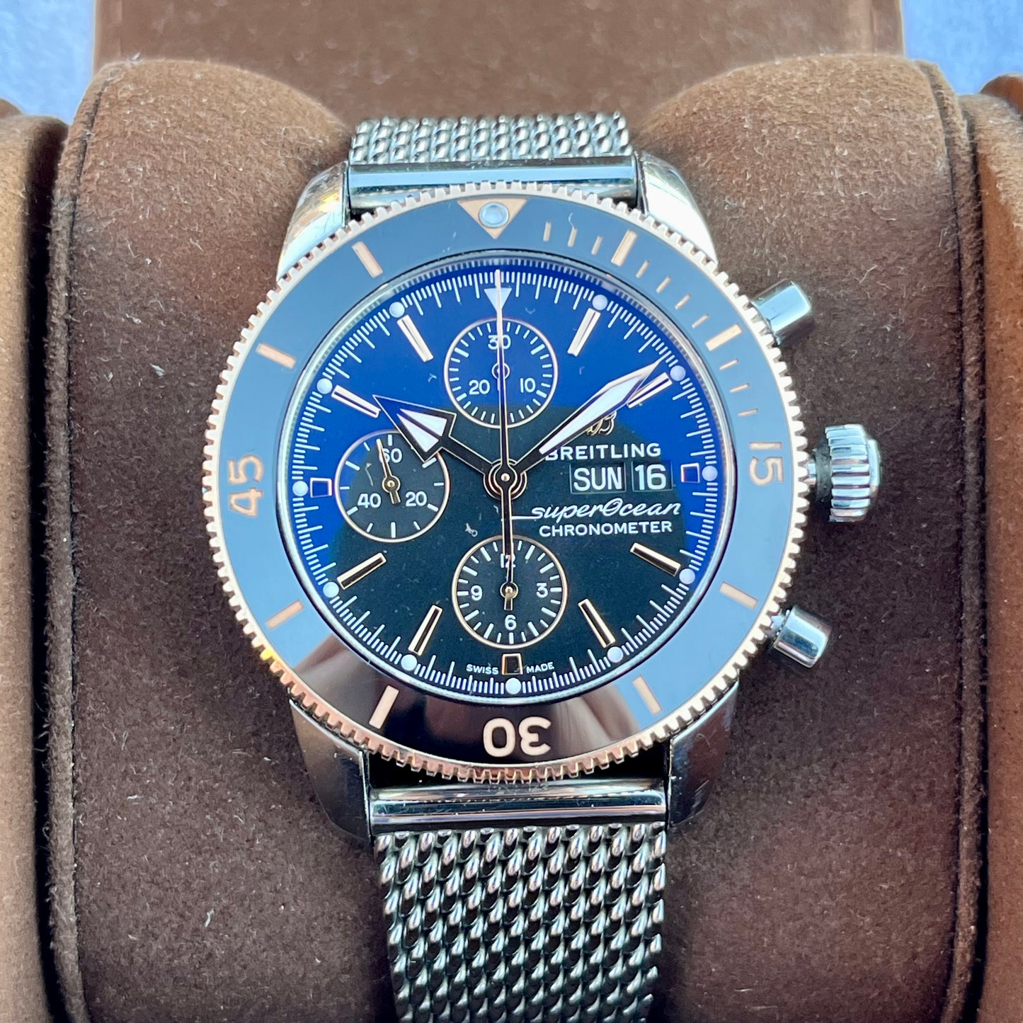 SOLD / ON REQUEST Breitling Superocean Heritage II Chronograph 18k red gold & steel U13313