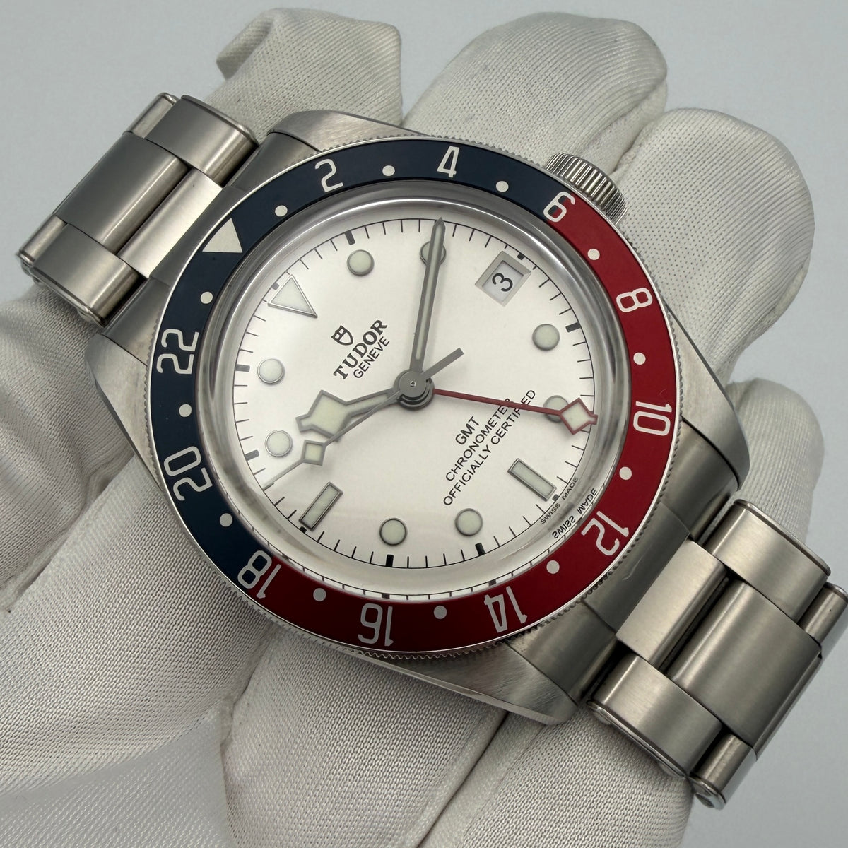 SOLD / ON REQUEST Tudor Black Bay GMT Opaline White Dial M79830RB-0010 Year 2023 Full Set