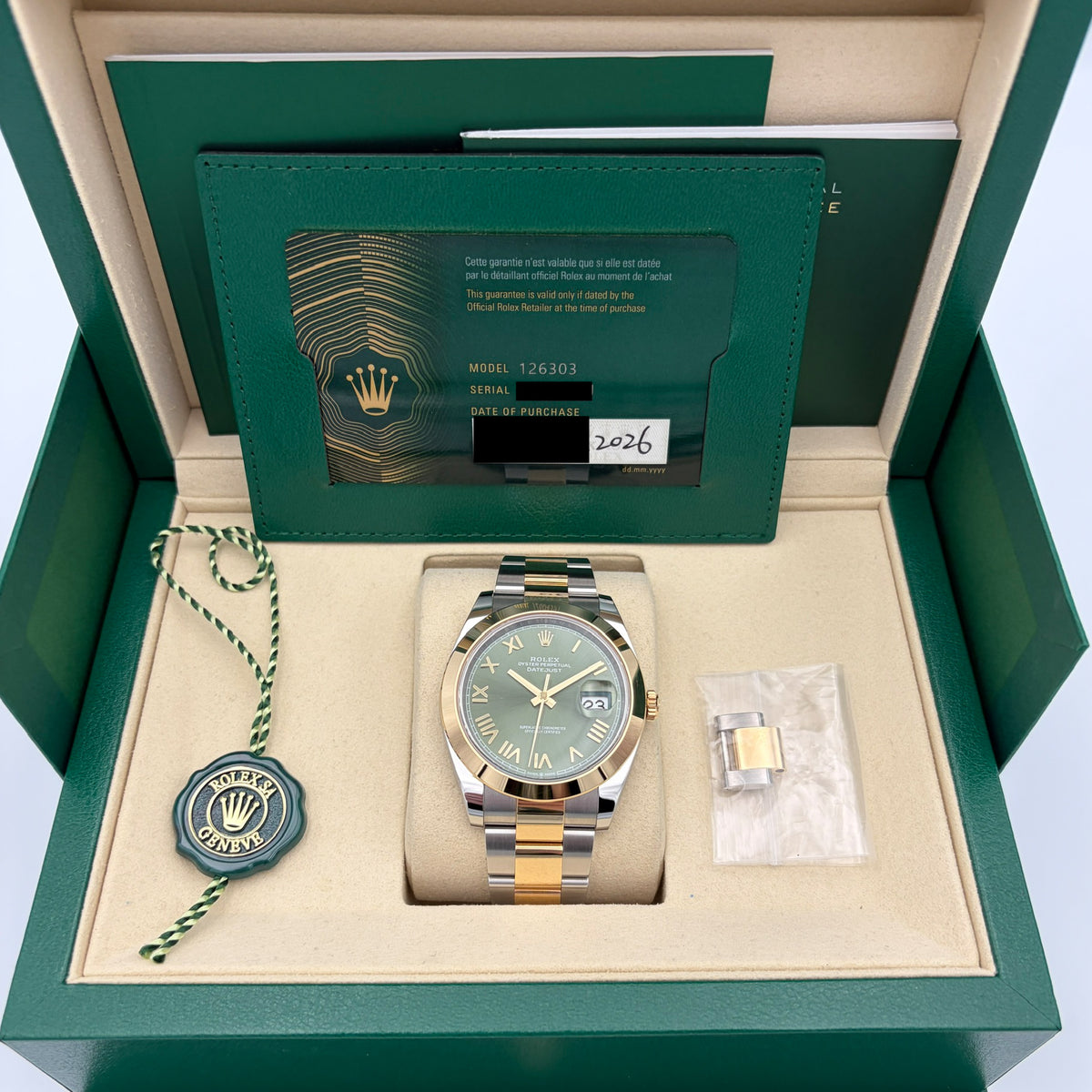 Rolex Datejust 41 Olive Green Dial Yellow Rolesor 126303-0023 Box and Papers 2026