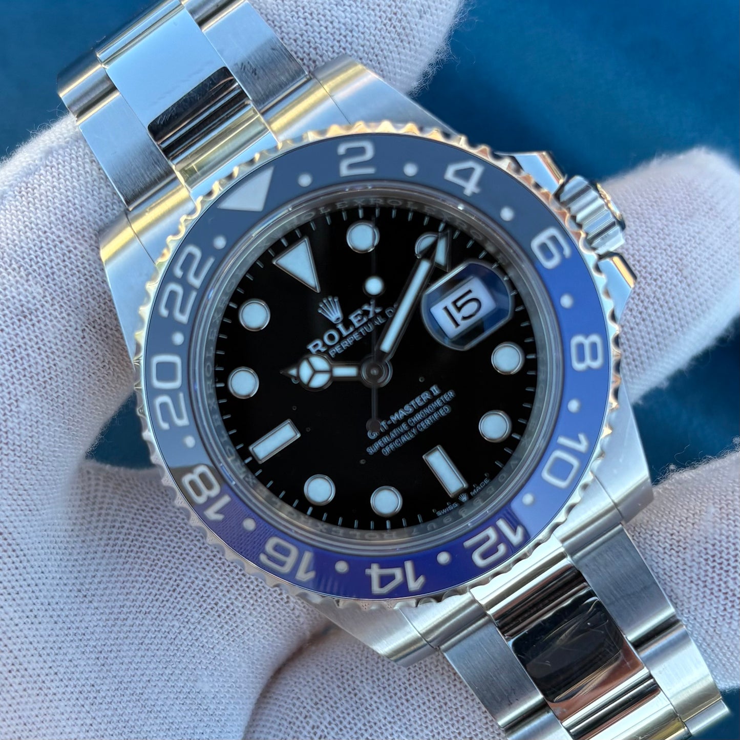SOLD / ON REQUEST Rolex Batman GMT-Master II 126710BLNR Year 2023 Full Set Box & Papers