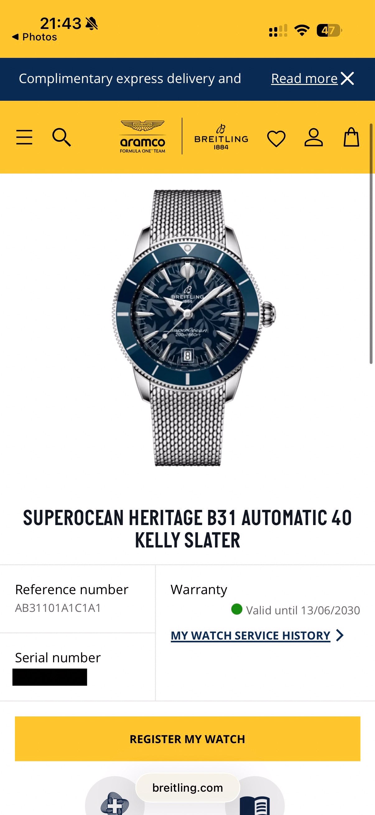 Breitling Superocean Heritage B31 Automatic 40 “Kelly Slater” Limited Edition – Ref. AB31101A1C1A1 – 1 of 500