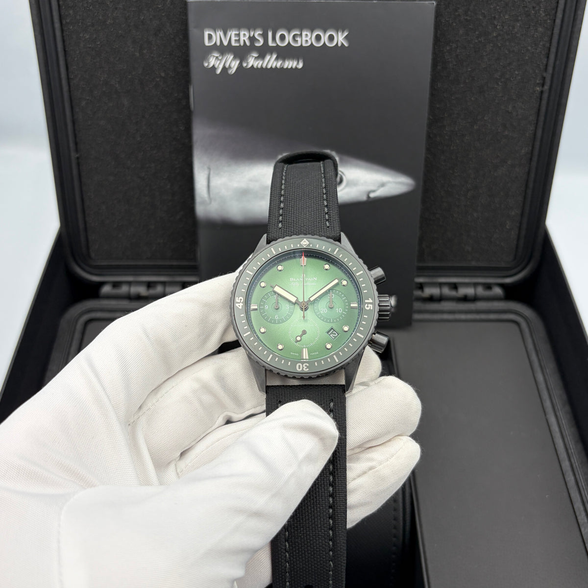 SOLD OUT / ON REQUEST Blancpain Fifty Fathoms Bathyscaphe Chronograph Green Dial Ceramic Bezel 5200-0153-NABA Year 2023 Box & Papers