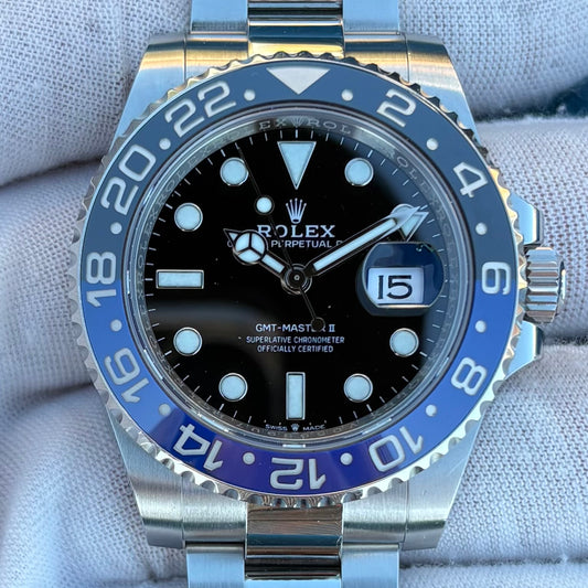 SOLD / ON REQUEST Rolex Batman GMT-Master II 126710BLNR Year 2023 Full Set Box & Papers