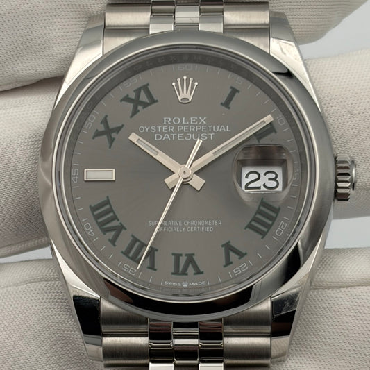 SOLD / ON REQUEST Rolex Datejust 36mm 126200 Wimbledon Slate Gray Roman Dial Jubilee Bracelet Year 2026 Box & Papers