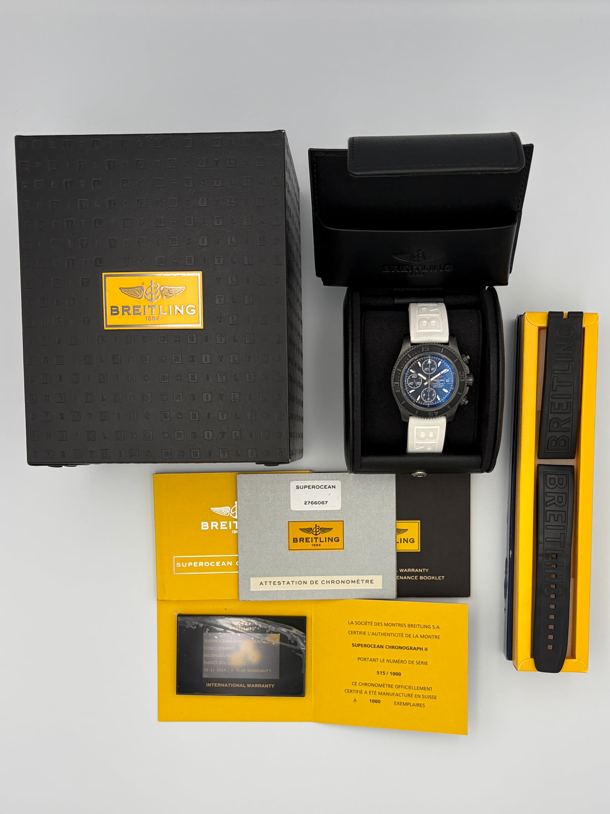 Breitling Superocean Chronograph II Blacksteel Limited Edition One Of 1000 44MM Black Dial Rubber Strap (Reference M13341B7/BD11) + Extra Strap