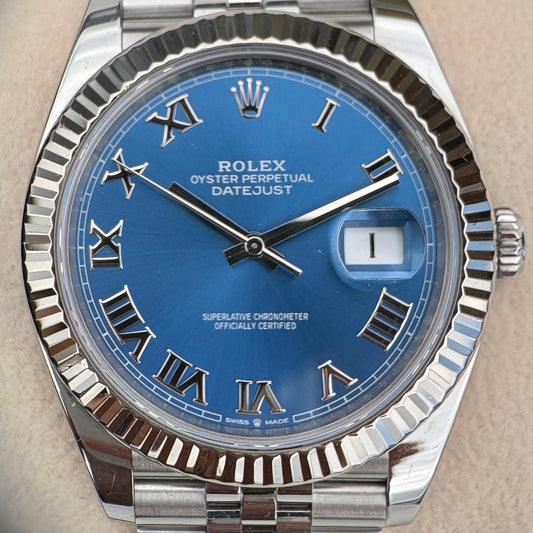 Rolex Datejust 41 Azzurro Blue Dial Roman Numeral Jubilee Bracelet