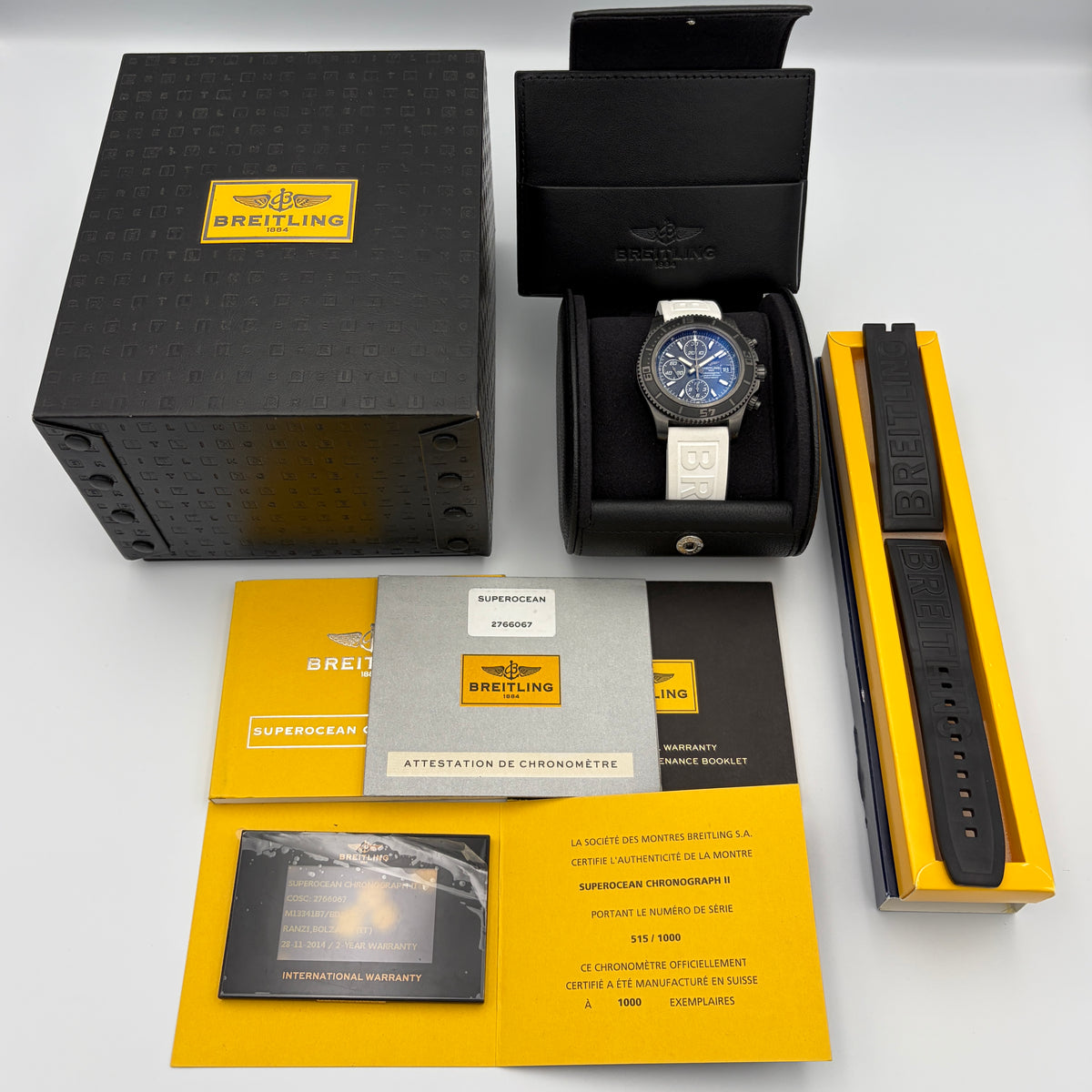 Breitling Superocean Chronograph II Blacksteel Limited Edition One Of 1000 44MM Black Dial Rubber Strap (Reference M13341B7/BD11) + Extra Strap