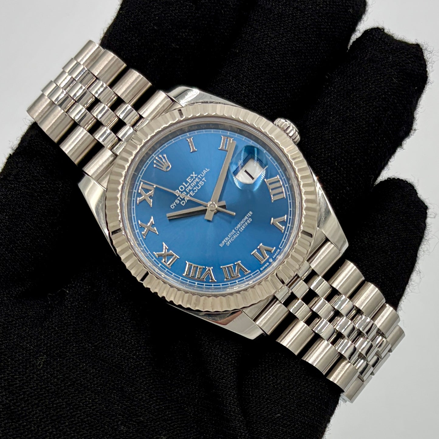 Rolex Datejust 41 Azzurro Blue Dial Roman Numeral Jubilee Bracelet