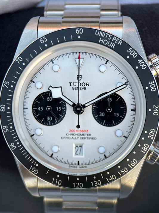 SOLD Tudor Black Black Bay Chronograph White Panda Dial 79360N