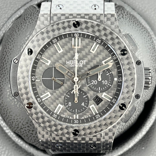 SOLD Hublot Big Bang All Black Carbon Finer Chronograph 44mm 301.QX.1740.GR