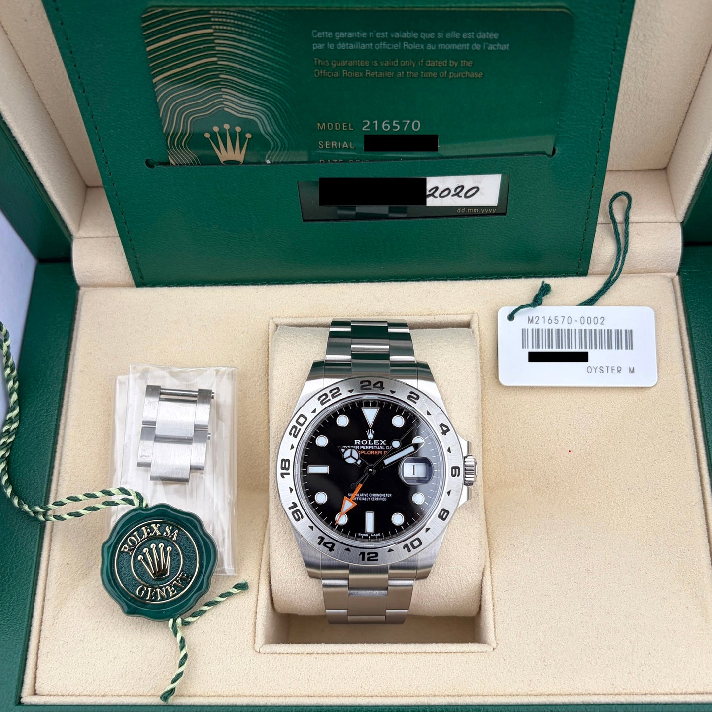 Rolex Explorer II 216570 Black dial Year 2020 full set