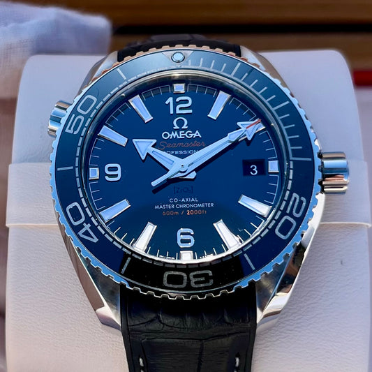 SOLD Omega Seamaster Planet Ocean 2021 Black Dial Leather Strap