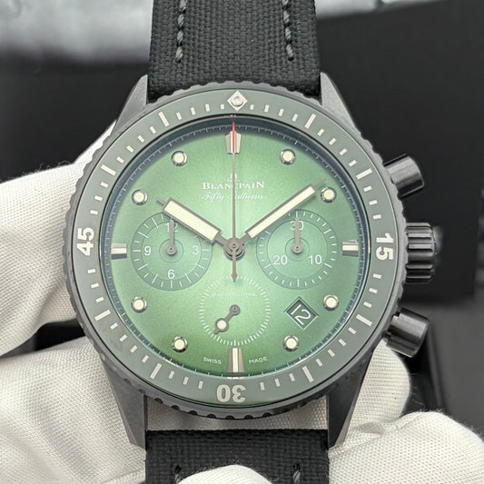 SOLD OUT / ON REQUEST Blancpain Fifty Fathoms Bathyscaphe Chronograph Green Dial Ceramic Bezel 5200-0153-NABA Year 2023 Box & Papers
