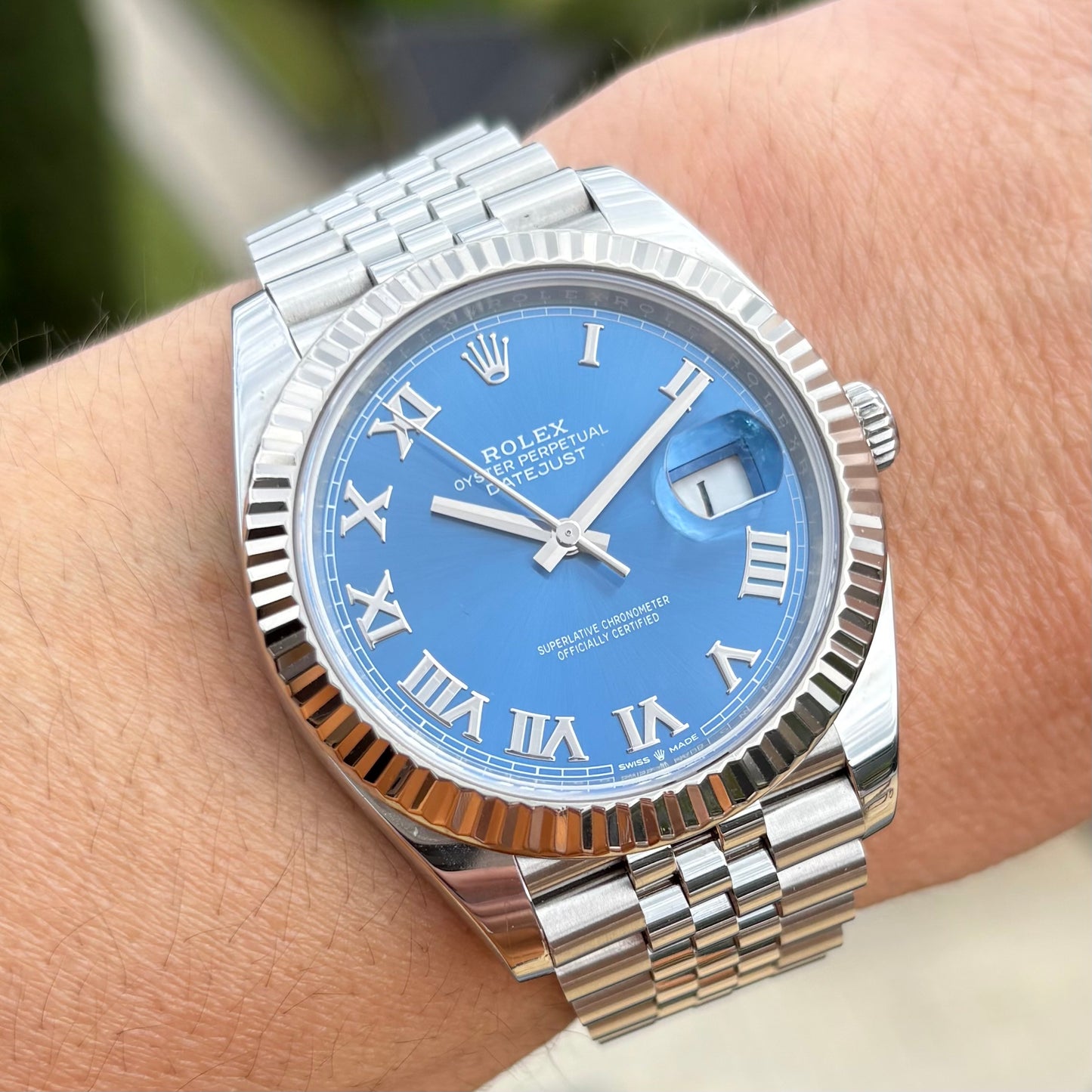 Rolex Datejust 41 Azzurro Blue Dial Roman Numeral Jubilee Bracelet