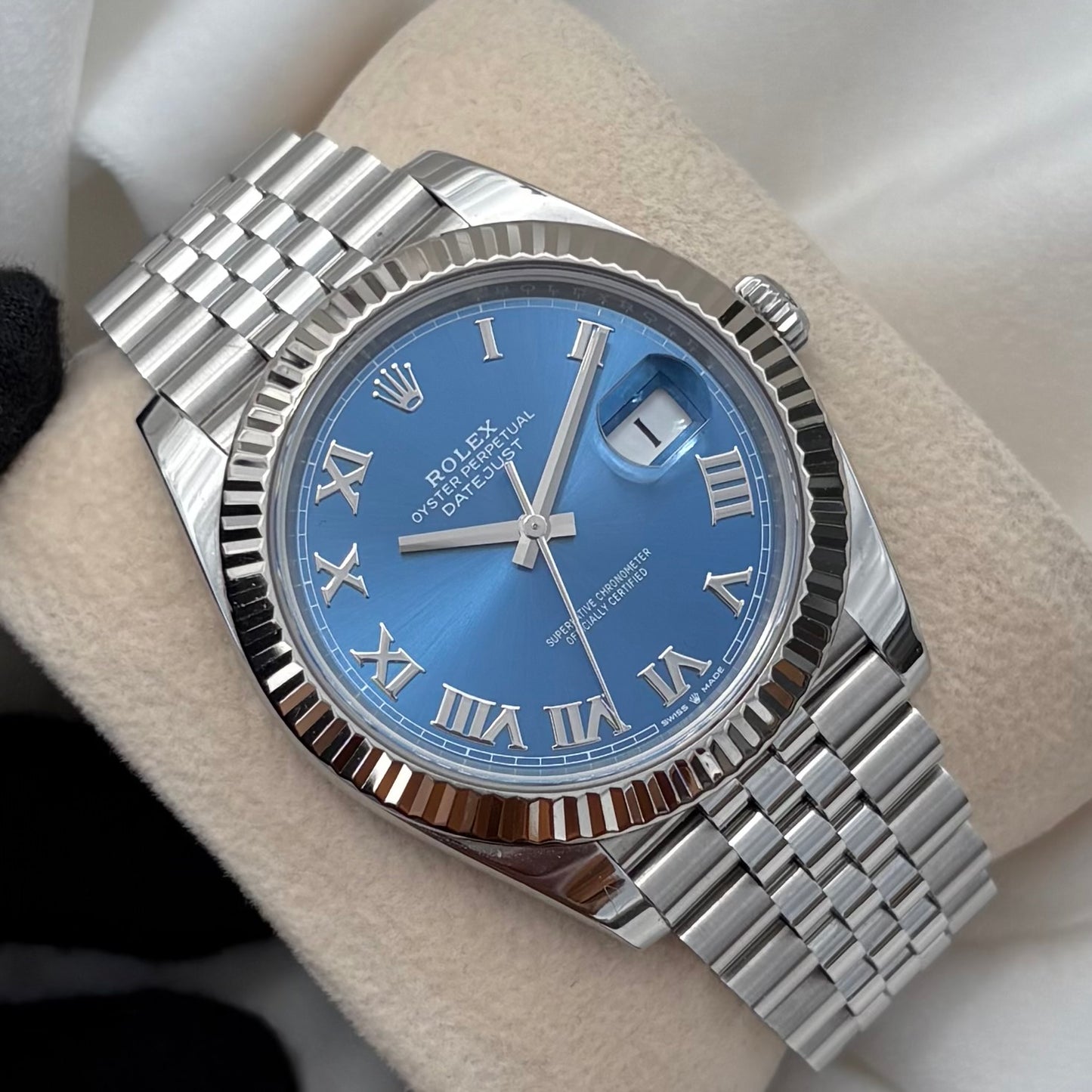 Rolex Datejust 41 Azzurro Blue Dial Roman Numeral Jubilee Bracelet
