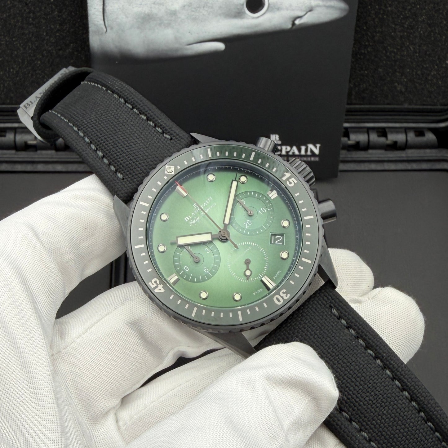 SOLD OUT / ON REQUEST Blancpain Fifty Fathoms Bathyscaphe Chronograph Green Dial Ceramic Bezel 5200-0153-NABA Year 2023 Box & Papers
