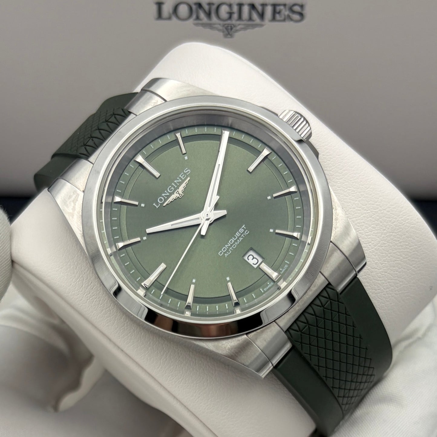 Longines Conquest 41mm Green Dial Green Rubber Strap L3.830.4.02.9 Automatic L888.5 Year 2026