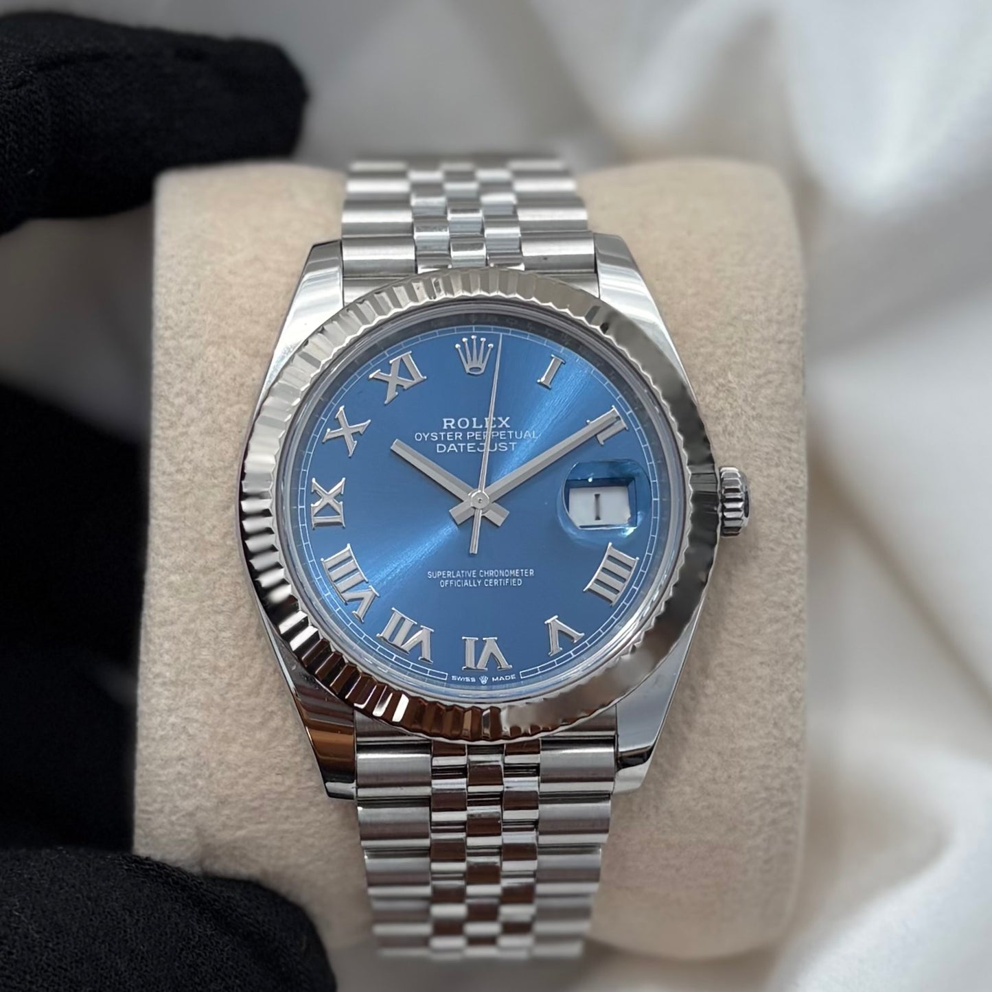 Rolex Datejust 41 Azzurro Blue Dial Roman Numeral Jubilee Bracelet
