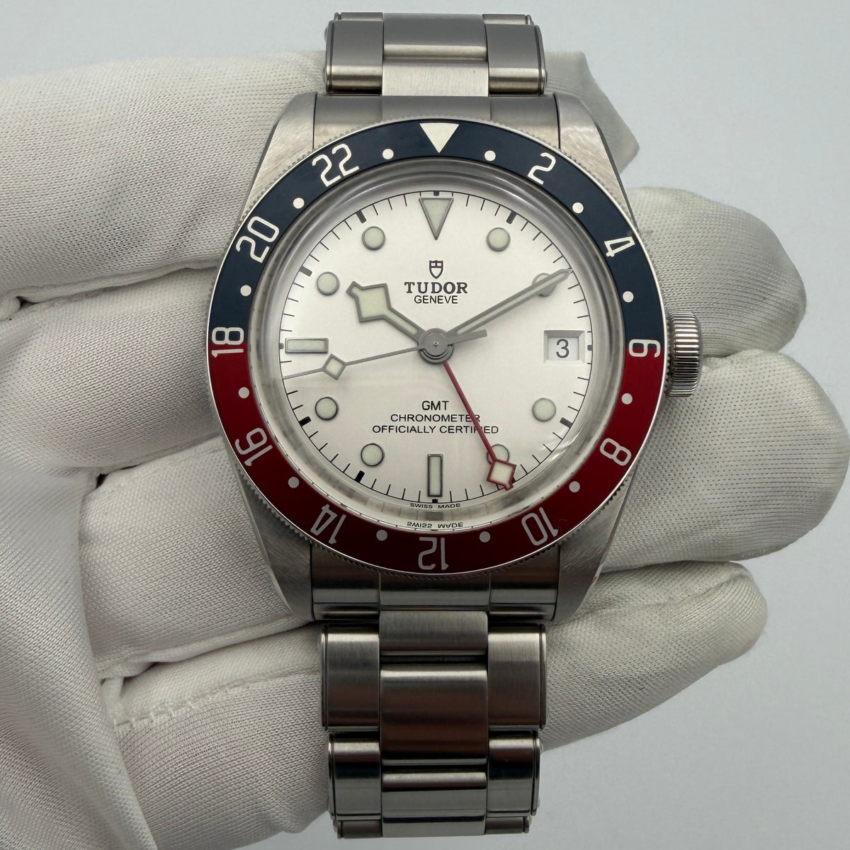 SOLD / ON REQUEST Tudor Black Bay GMT Opaline White Dial M79830RB-0010 Year 2023 Full Set