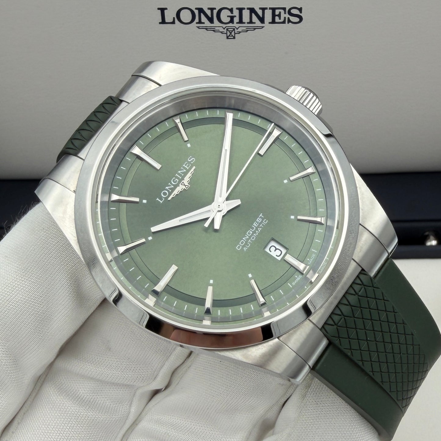 Longines Conquest 41mm Green Dial Green Rubber Strap L3.830.4.02.9 Automatic L888.5 Year 2026